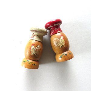 mid-century hand painted wood salt & pepper shakers